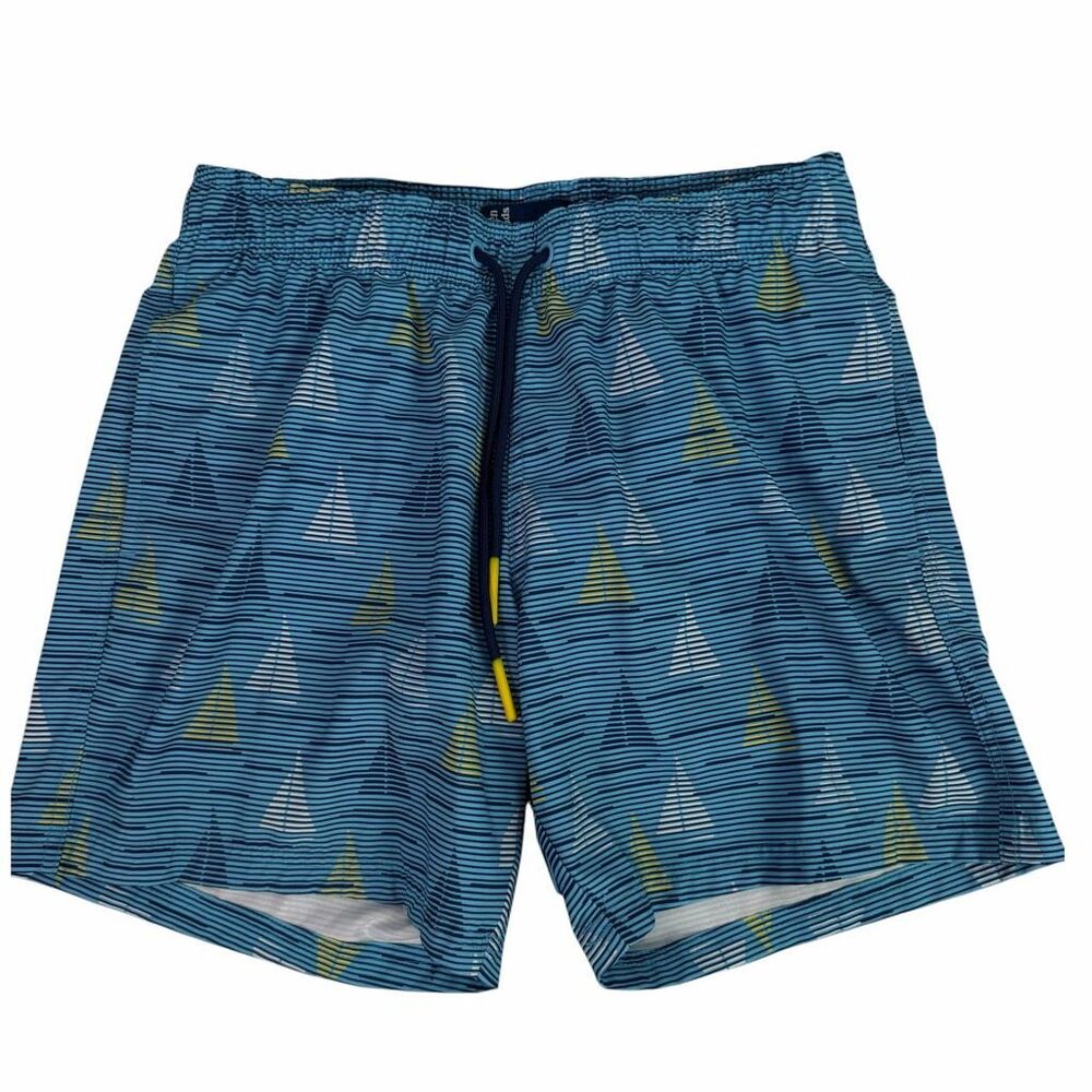 Broken Threads Blue Sailboat Stripe Swim Trunks Small